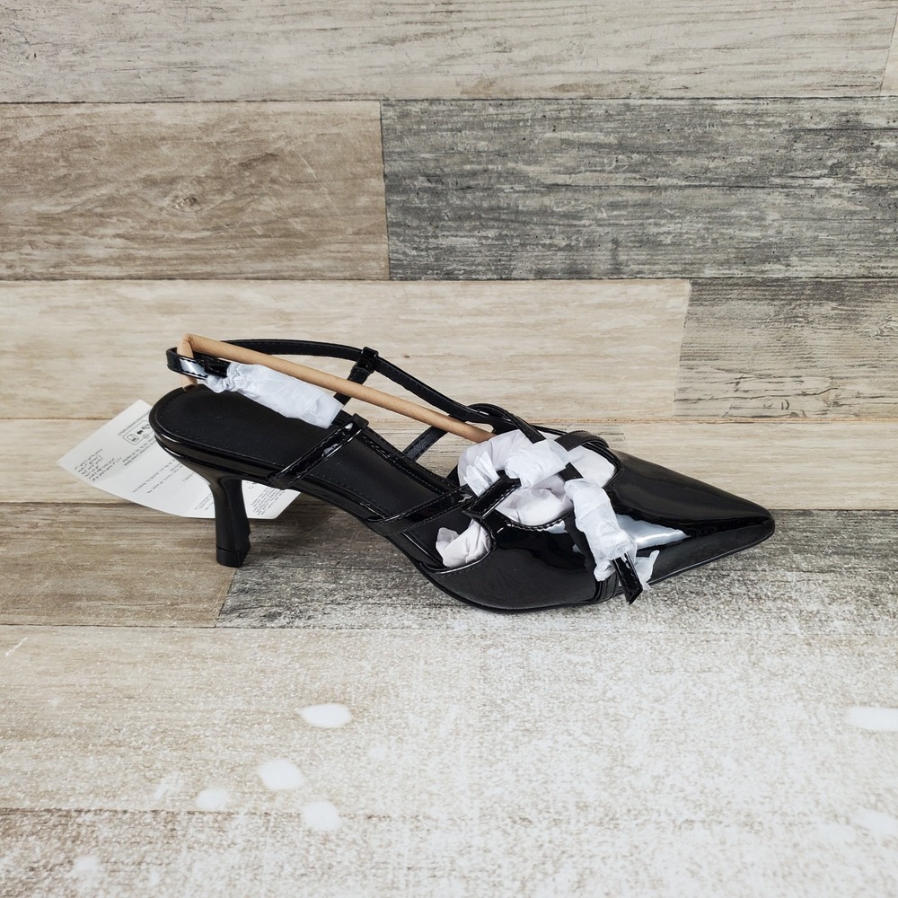 The Drop‎ Gordon Womens Heel Pump Sz 8 Black Buckle Slingback Pointed Toe